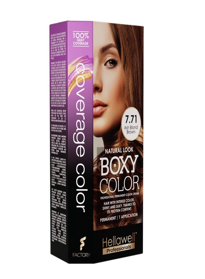 HELLAWELL PROFESSIONALS Professional Coloring kit - Permanent color cream hair dye. Gray Coverage. 7.71 Ash Brown Blonde + Brown Color Shampoo and Conditioner Kit for Revives the Color. - Image 2